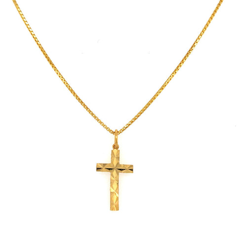 22K Gold Geometric Cross Pendant