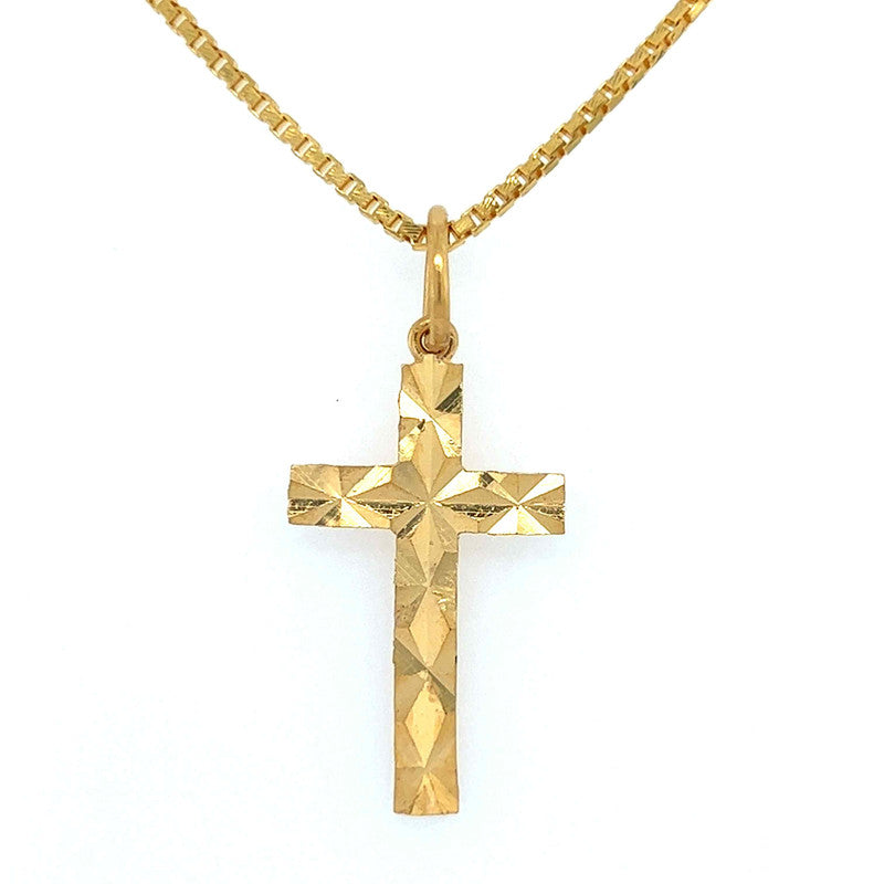 22K Gold Geometric Cross Pendant