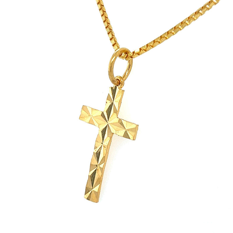 22K Gold Geometric Cross Pendant