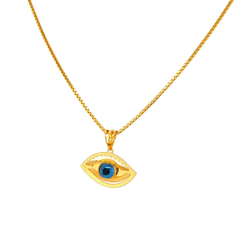 22K Gold Bue Evil Eye Pendant