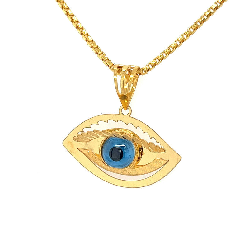 22K Gold Bue Evil Eye Pendant