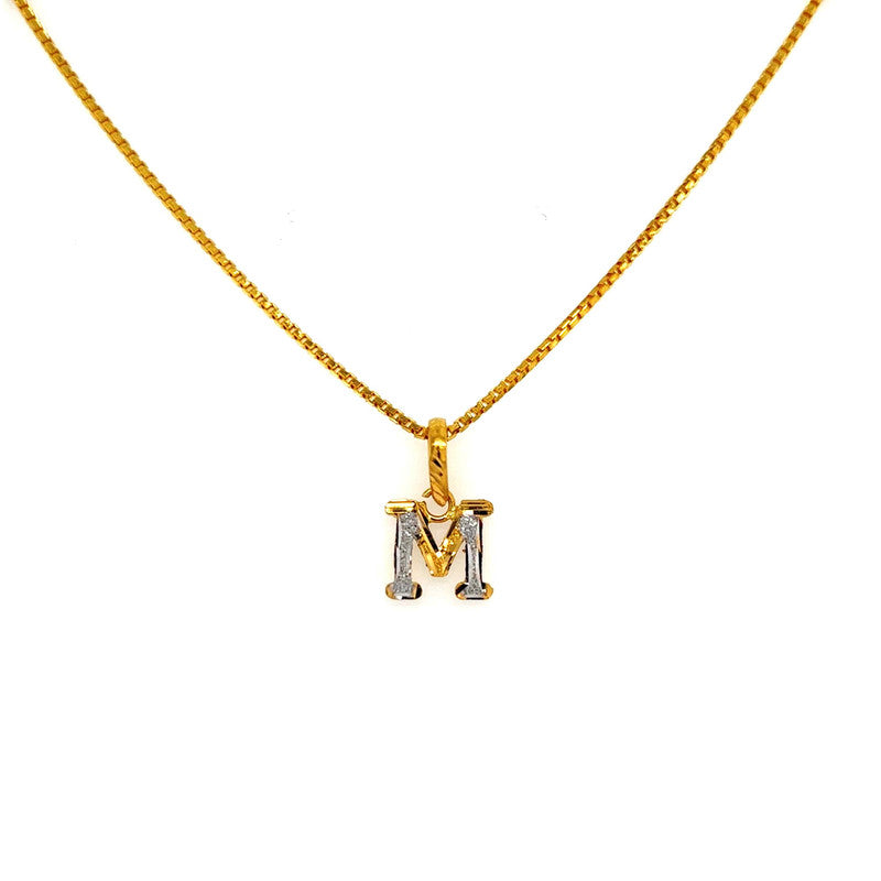 22K Two Tone Gold "M" Initial Pendant