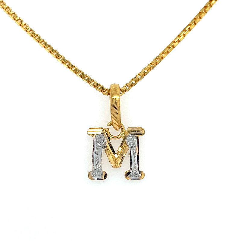 22K Two Tone Gold "M" Initial Pendant