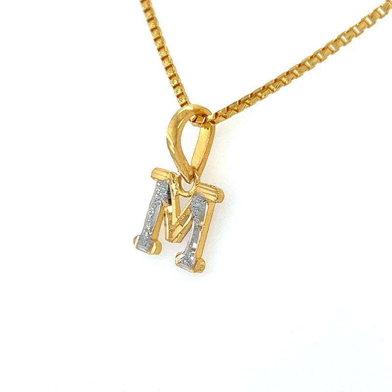 22K Two Tone Gold "M" Initial Pendant