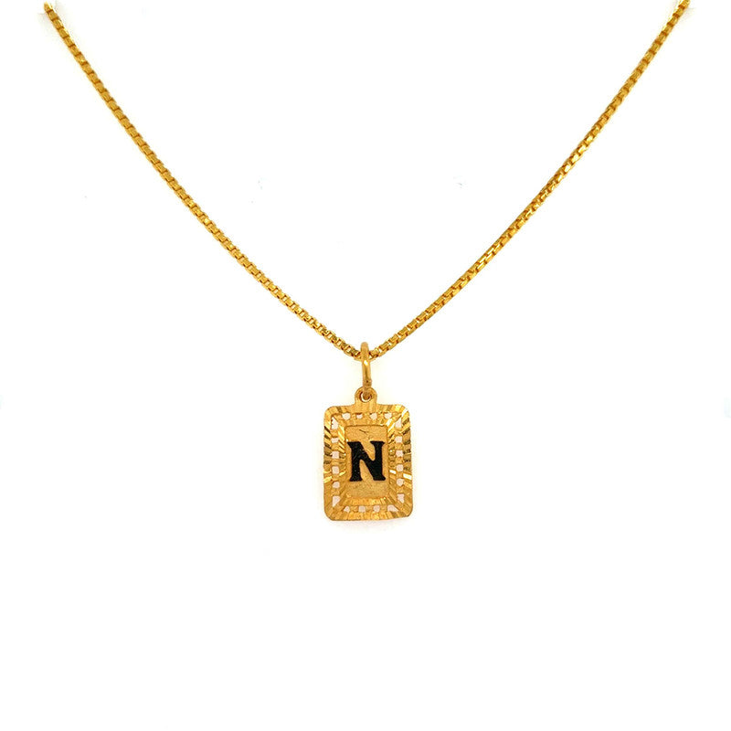 22K Gold "N" Initial Alphabet Pendant