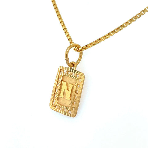 22K Gold "N" Initial Alphabet Pendant