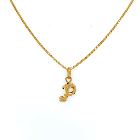 22K Gold "P" Initial Alphabet Pendant