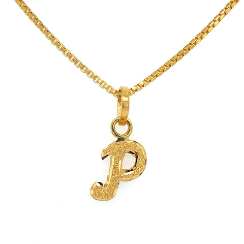 22K Gold "P" Initial Alphabet Pendant