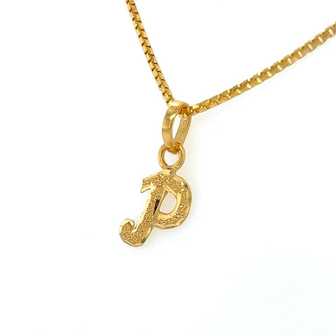 22K Gold "P" Initial Alphabet Pendant