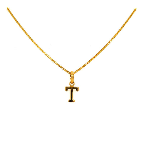 22K Gold Simple "T" Initial Pendant