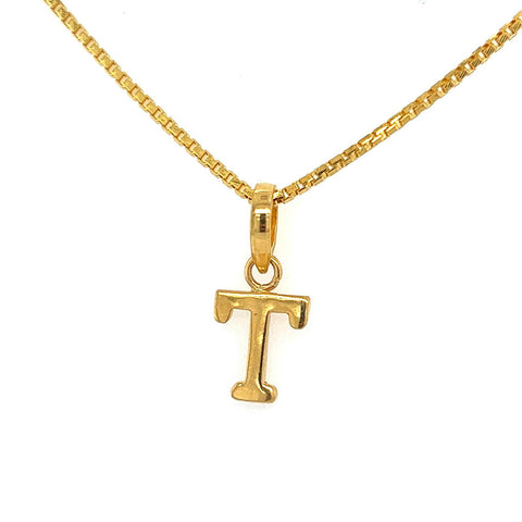 22K Gold Simple "T" Initial Pendant