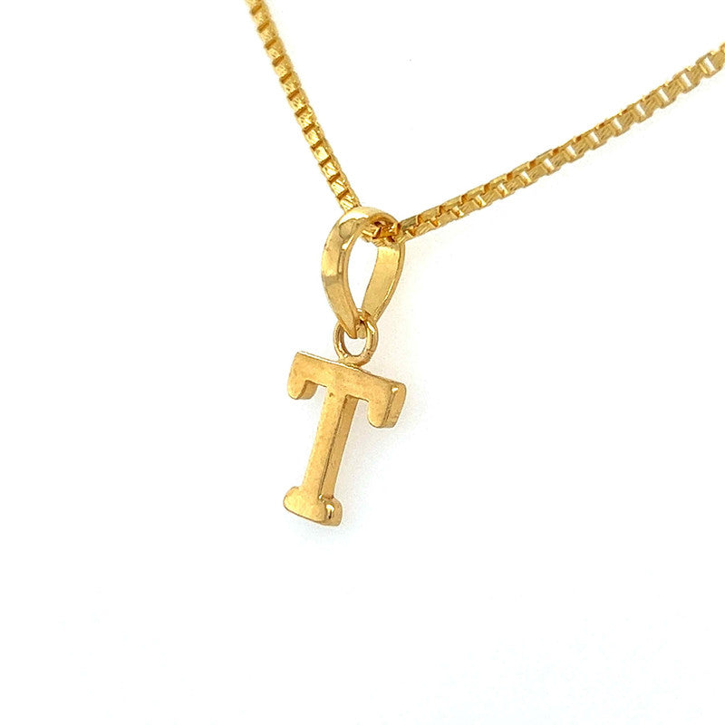 22K Gold Simple "T" Initial Pendant