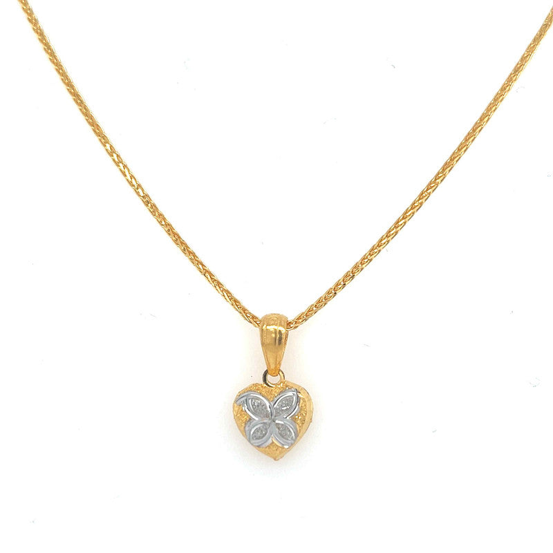 22K Gold Two Tone Textured Heart Pendant