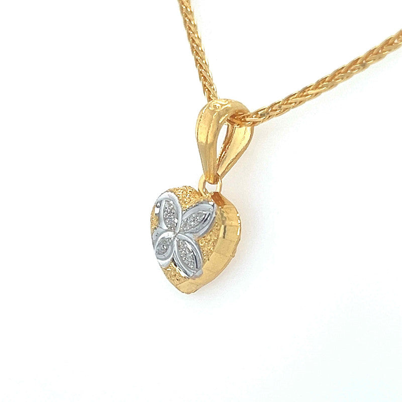 22K Gold Two Tone Textured Heart Pendant