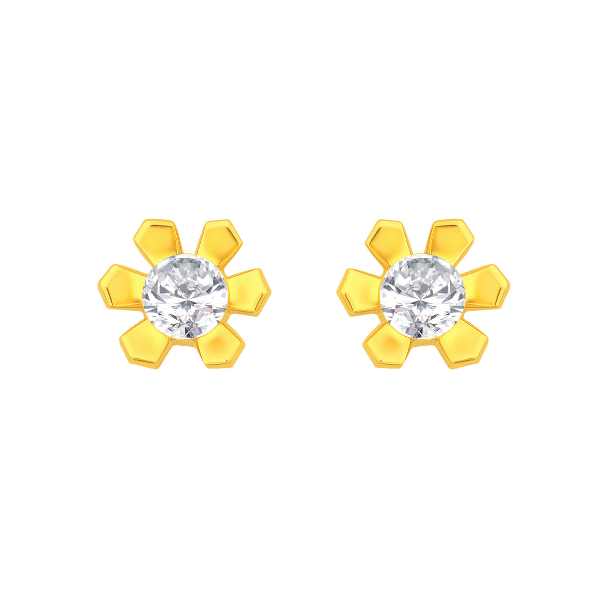 22k Yellow Gold Cubic Zirconia Extra Small Floral Stud Earrings with gold weight of 0.604g