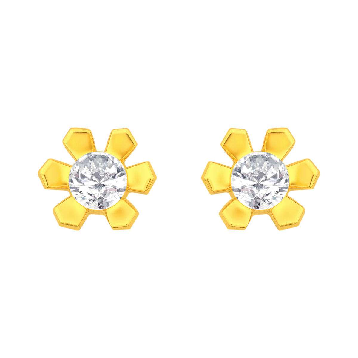 22k Yellow Gold Cubic Zirconia Floral Stud Earrings with gold weight of 0.573g