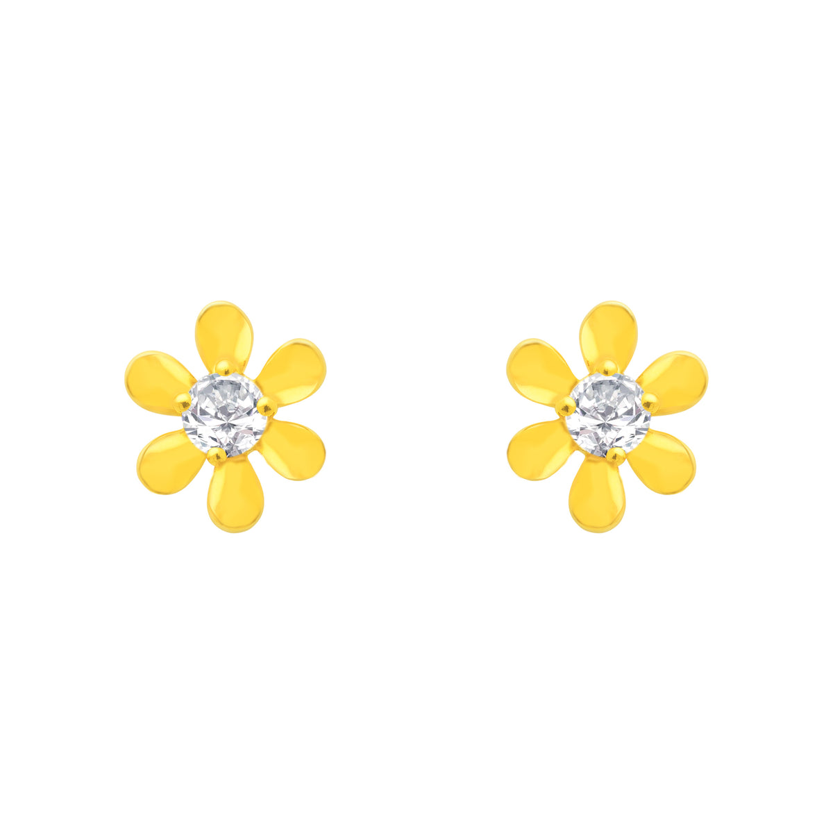 22k Yellow Gold Cubic Zirconia Floral Stud Earrings with gold weight of 0.685g