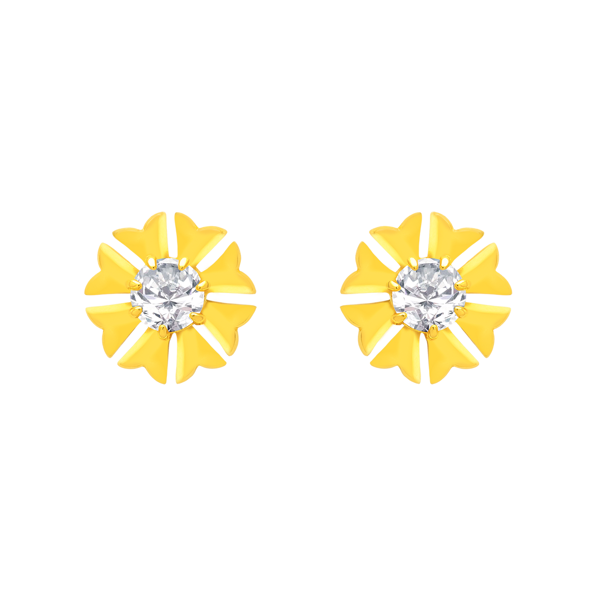 22k Yellow Gold Cubic Zirconia Floral Stud Earrings with gold weight of 0.767g