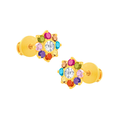 22k Yellow Gold Navratna Small Earrings with gold weight of 1.1g