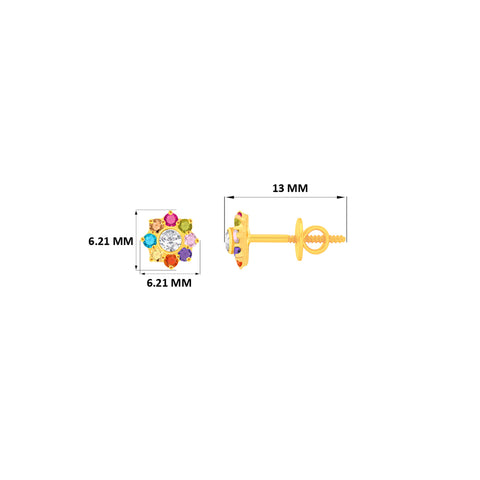 22k Yellow Gold Navratna Small Earrings with gold weight of 1.1g