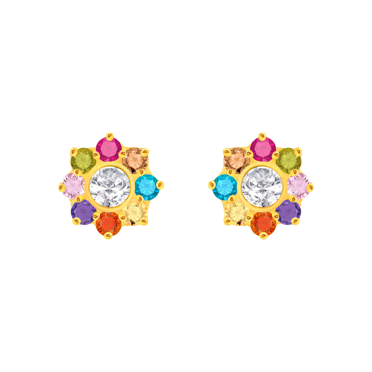 22k Yellow Gold Navratna Small Earrings with gold weight of 1.1g