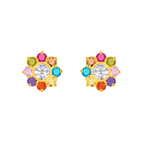 22k Yellow Gold Navratna Small Earrings with gold weight of 1.09g