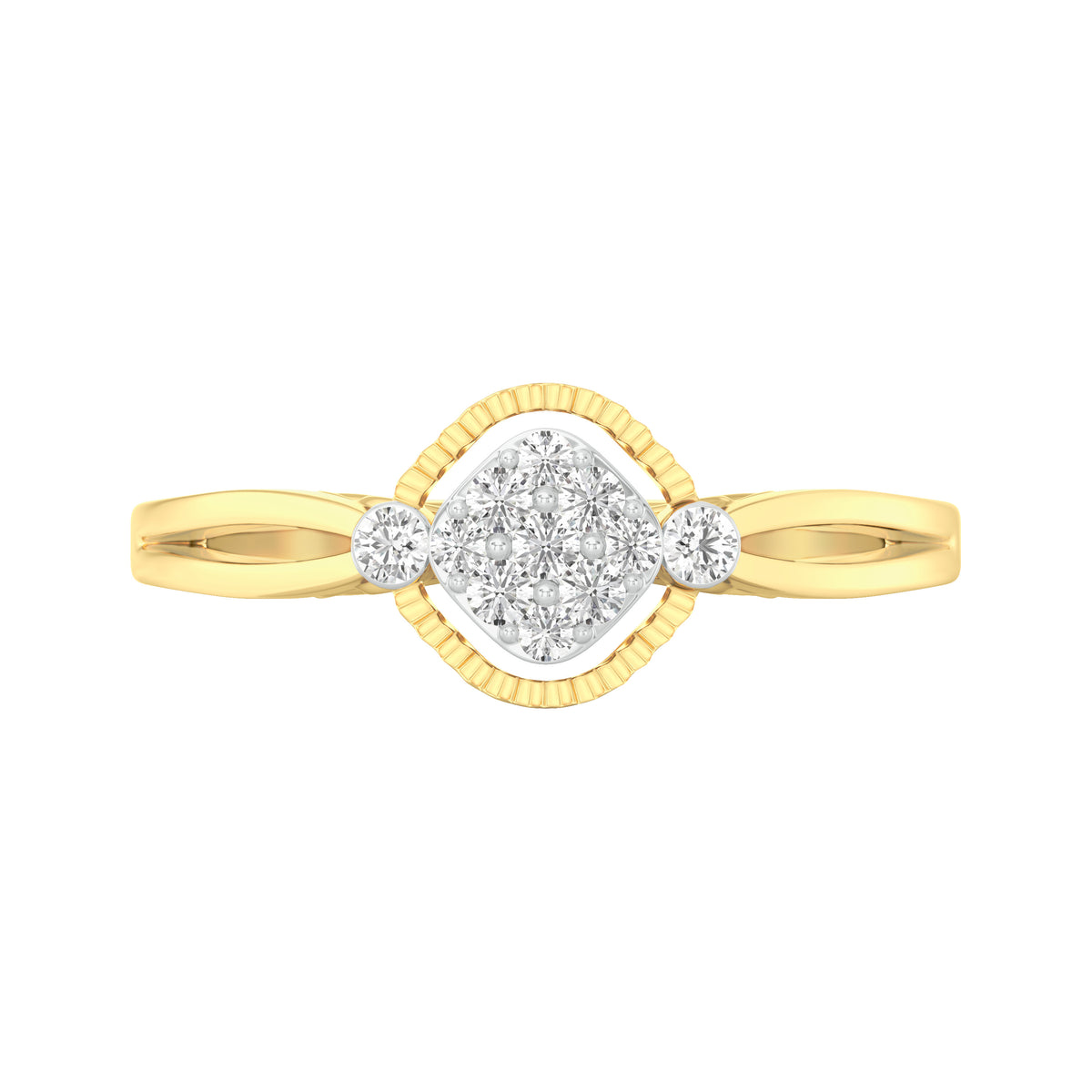 18k Yellow Gold and Diamond Fancy Ring in size 5.5 and total gold weight of 3.41g