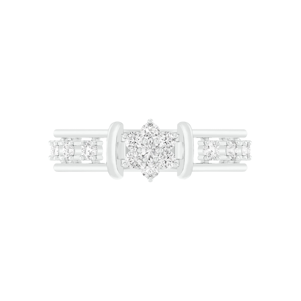 18k White Gold and Diamond Fancy Ring in size 5.5 and total gold weight of 1.56g
