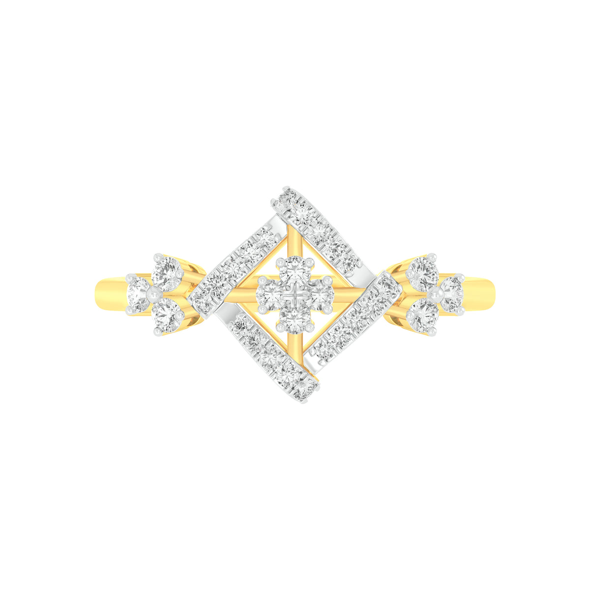 18k Yellow Gold and Diamond Fancy Ring in size 5.5 and total gold weight of 1.93 gm