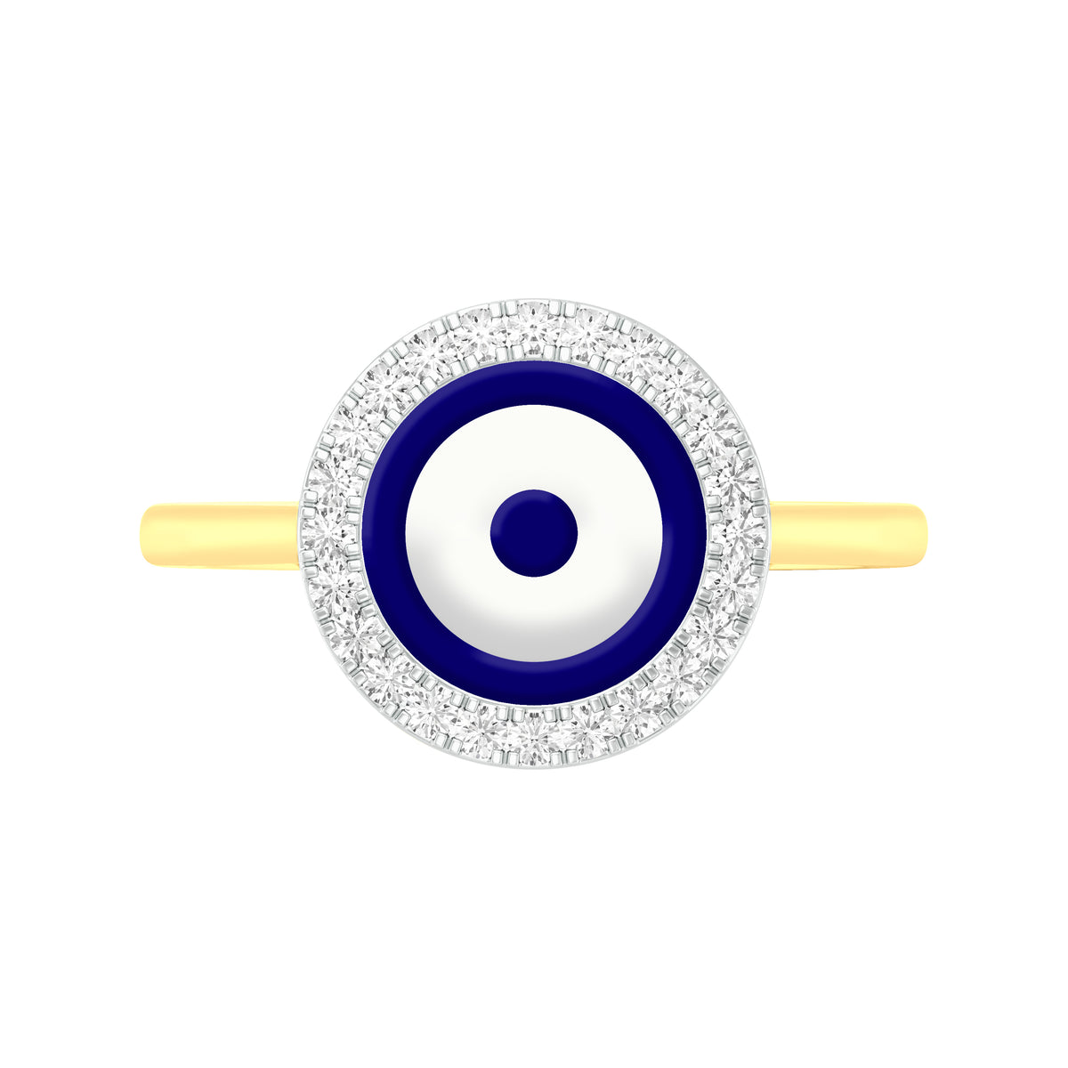 18k Yellow Gold and Diamond evil-eye Religious Ring in size 5.5 and total gold weight of 2.88g