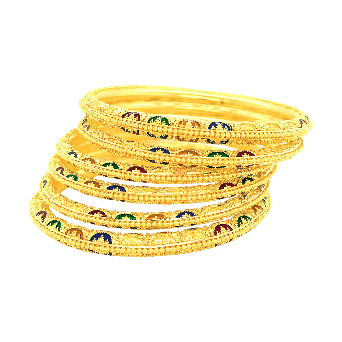 22K Gold Meena Kari Bangles - Set of 6