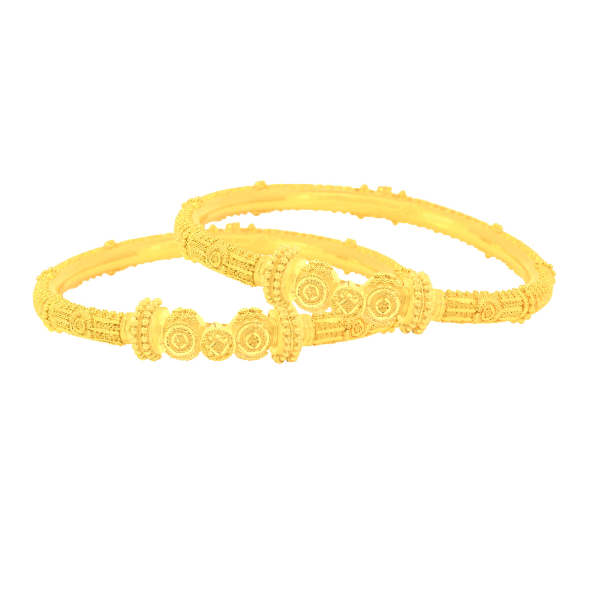 22K Gold Filigree Pipe Hinge Bangles - Pair