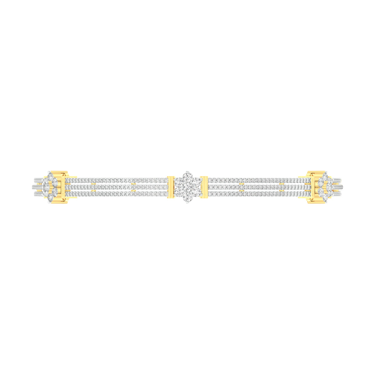 18k Yellow Gold Round and Diamond Single Bangle measuring 58mm wide and Carat weight of 2.27 (518 pieces)