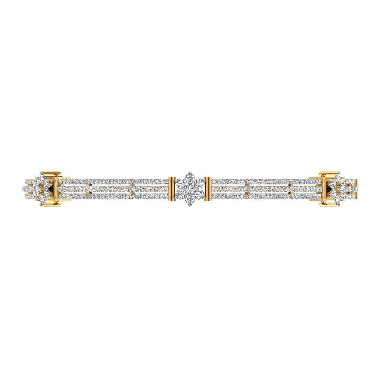 18k Yellow Gold Round and Diamond Single Bangle measuring 58 inches wide and Carat weight of 2.27 (518 pieces)