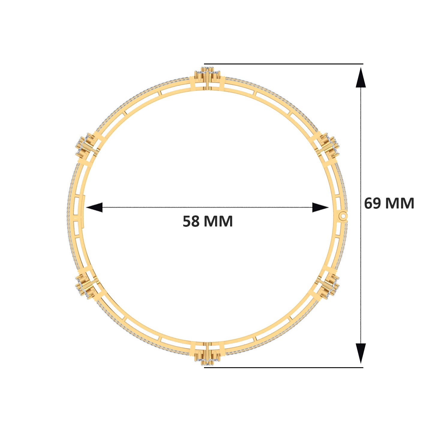 18k Yellow Gold Round and Diamond Single Bangle measuring 58 inches wide and Carat weight of 2.27 (518 pieces)