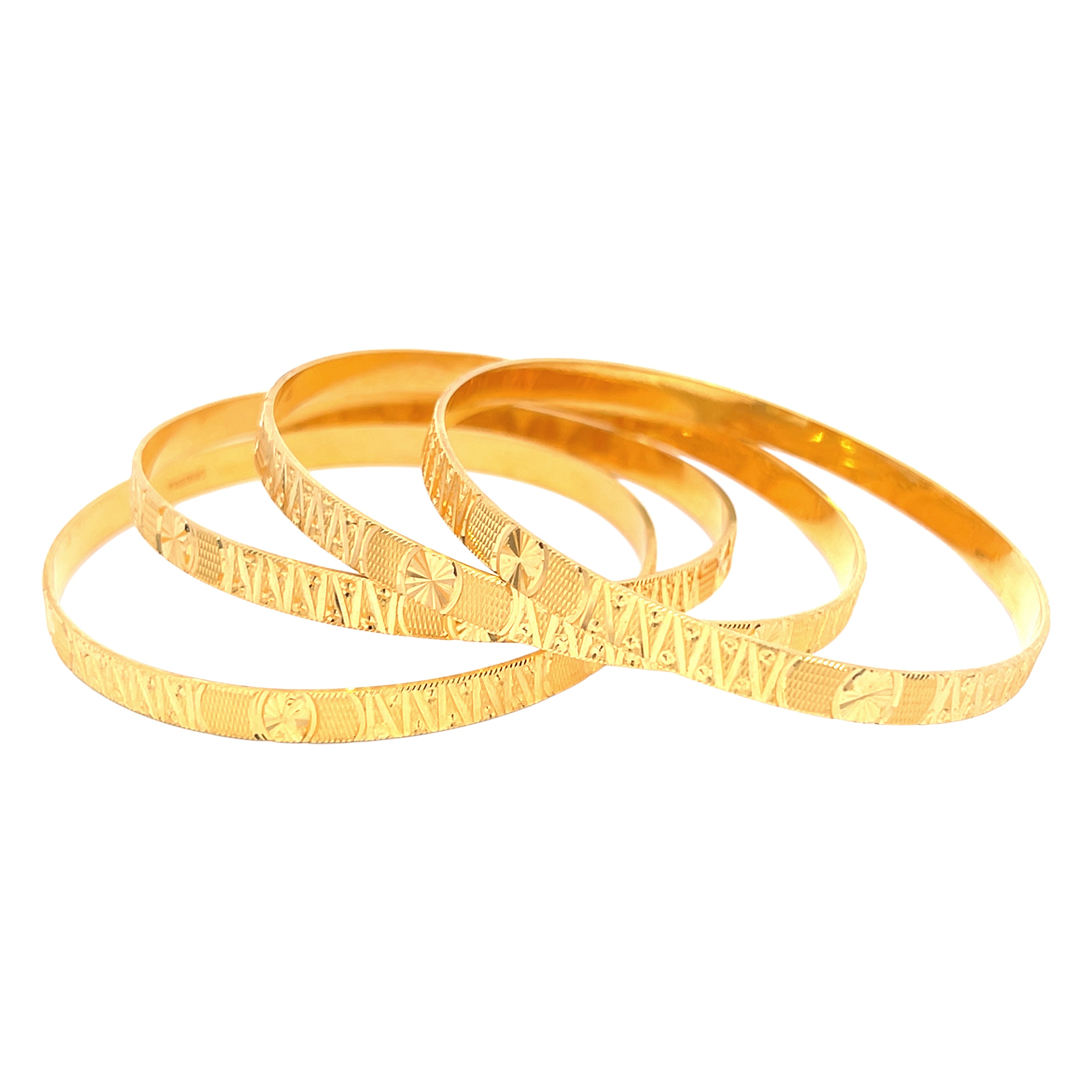 22K Yellow Gold Designer Bangles in size 2.6 and gold weight of 64g