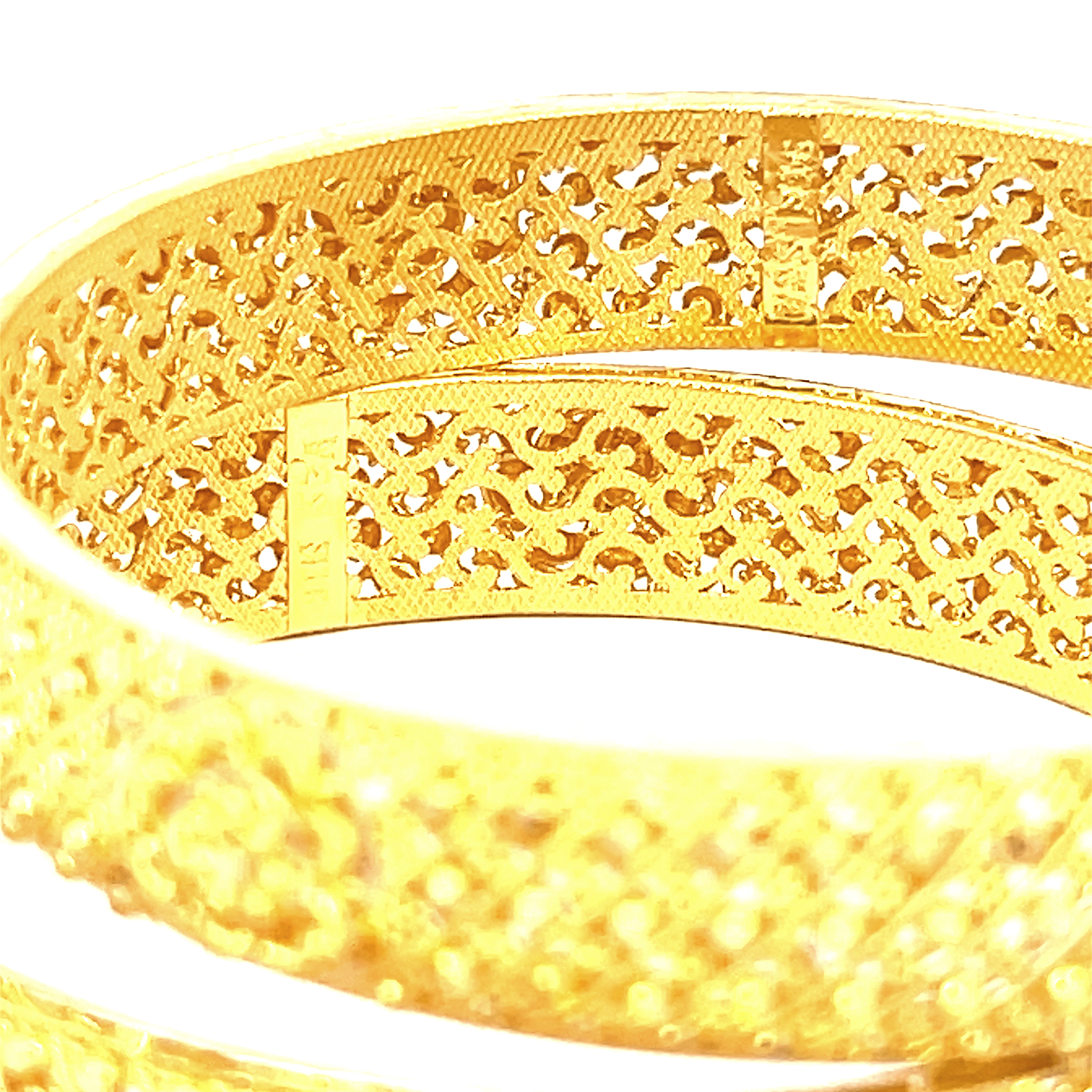 22K Yellow Gold Filigree Bangles in size 2.4 and gold weight of 45.4g