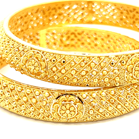 22K Yellow Gold Filigree Bangles in size 2.4 and gold weight of 45.4g