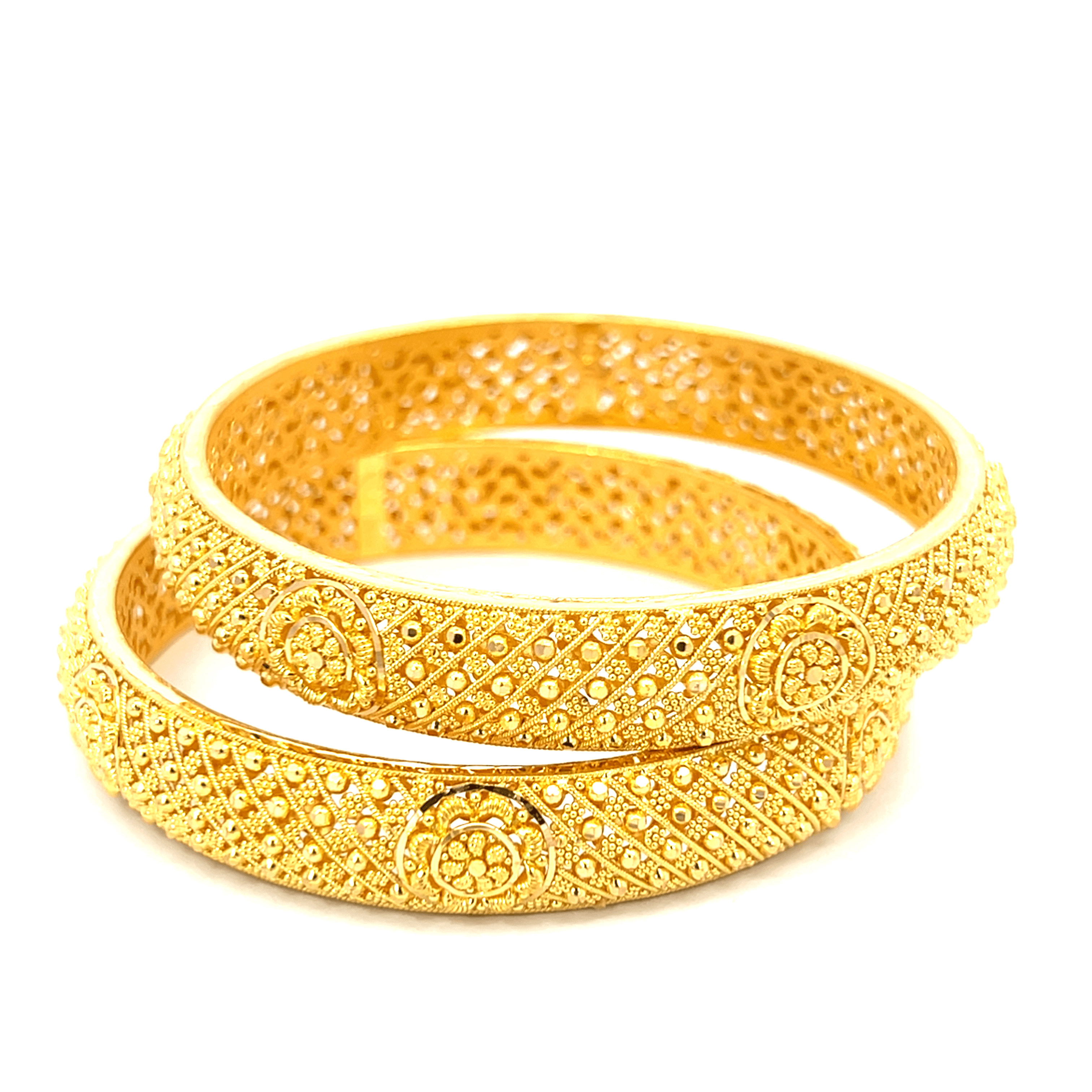 22K Yellow Gold Filigree Bangles in size 2.4 and gold weight of 45.4g