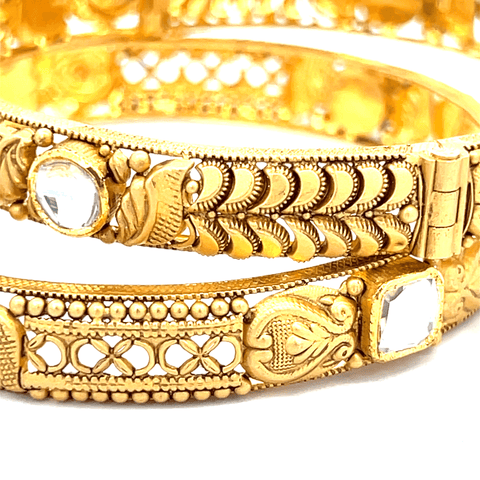 22K Yellow Gold Antique Kundan Bangles in size 2.6 and gold weight of 34.3g