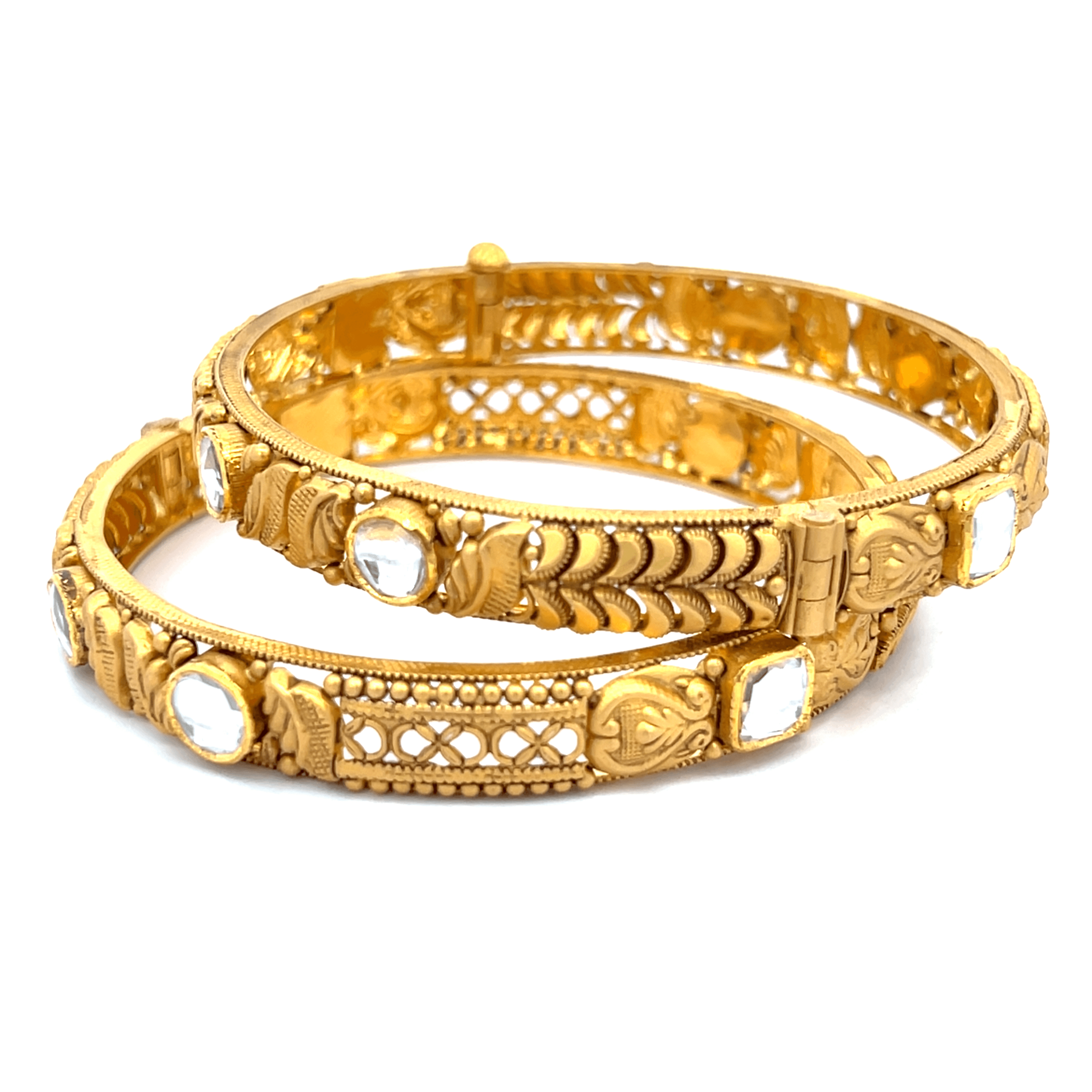 22K Yellow Gold Antique Kundan Bangles in size 2.6 and gold weight of 34.3g