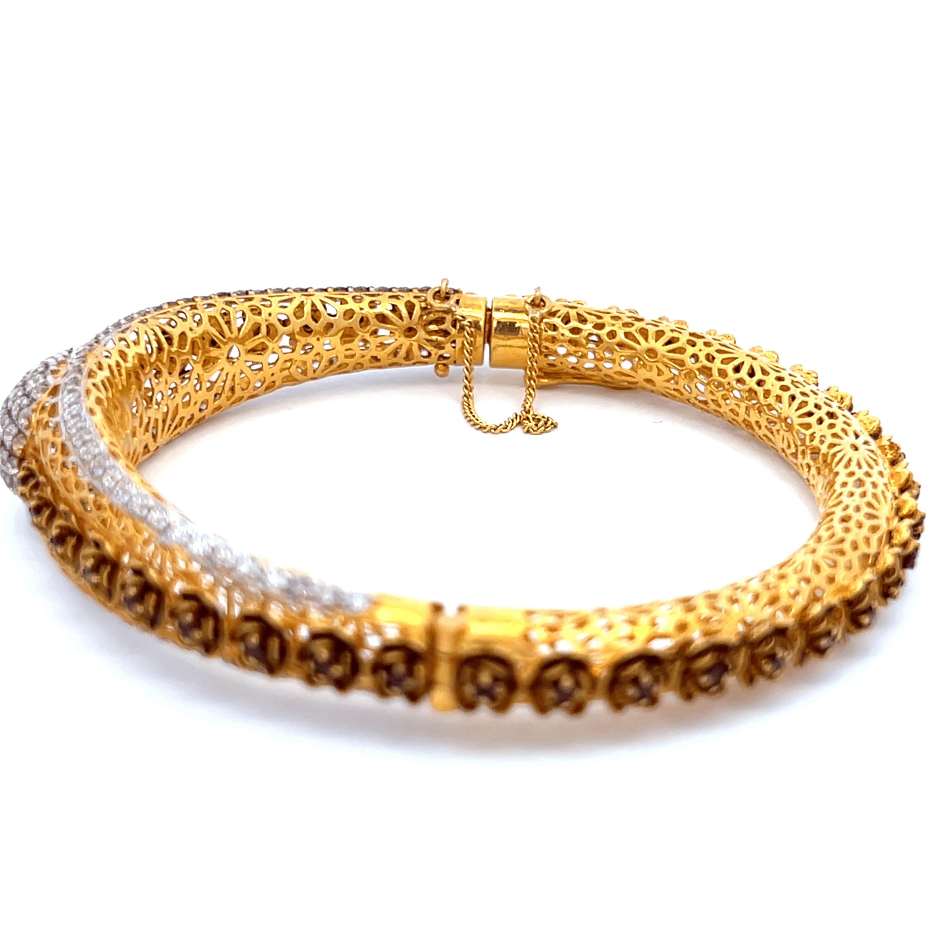 22K Yellow Gold Designer Hinged Bangles in size 2.6 and gold weight of 61.8g