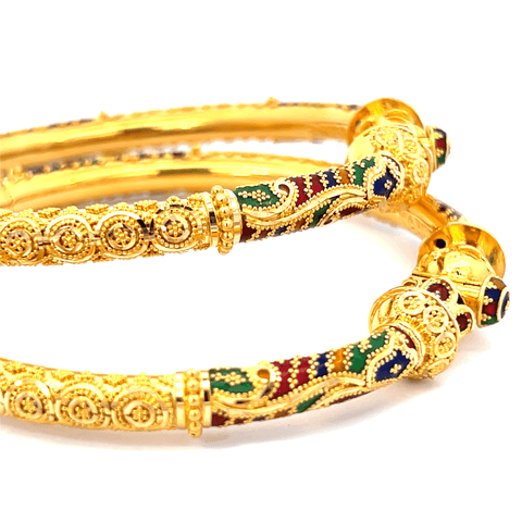 22K Yellow Gold Meenakari Pipe Bangles in size 2.4 and gold weight of 41.4g