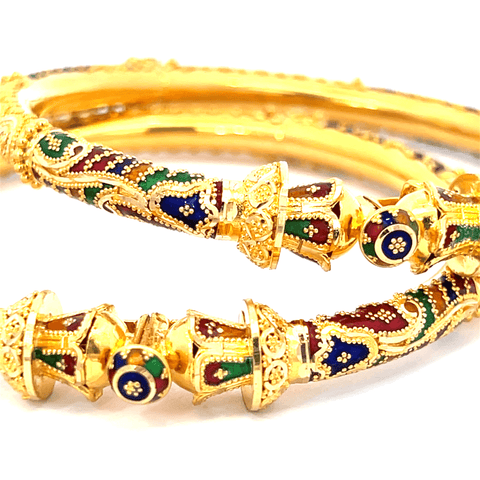 22K Yellow Gold Meenakari Pipe Bangles in size 2.4 and gold weight of 41.4g