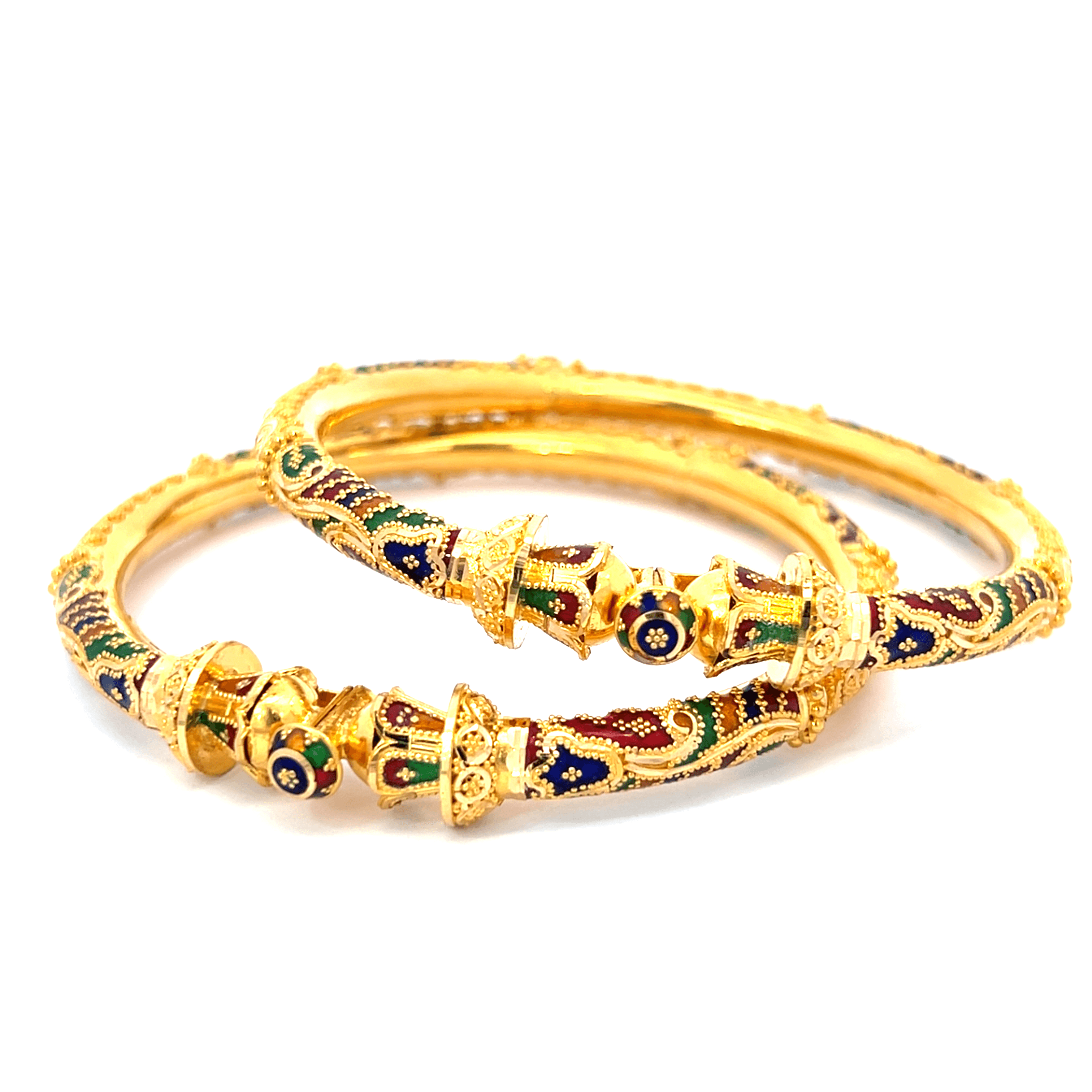 22K Yellow Gold Meenakari Pipe Bangles in size 2.4 and gold weight of 41.4g