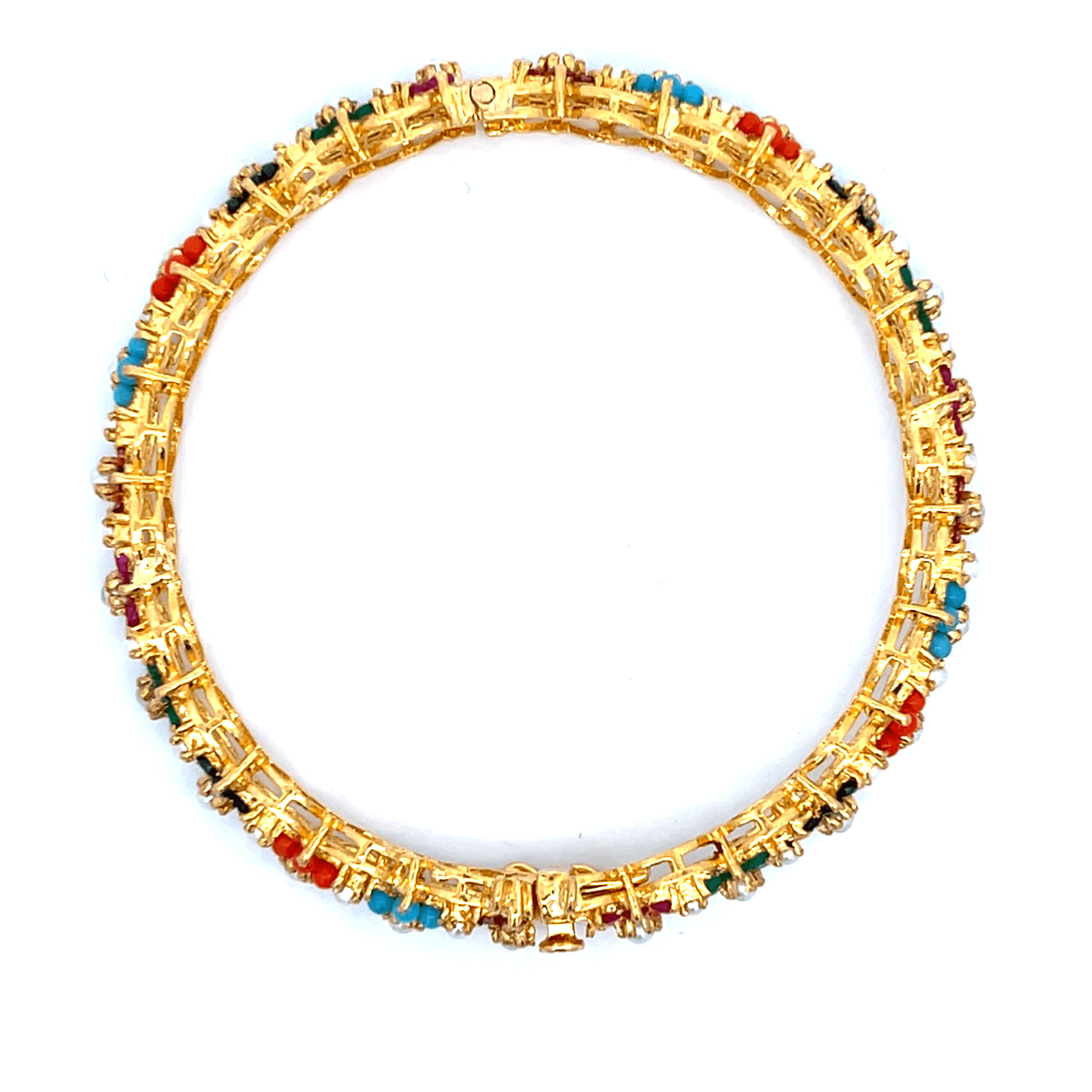 22K Yellow Assorted Navratna Bangles in size 2.4 and gold weight of 58.2g