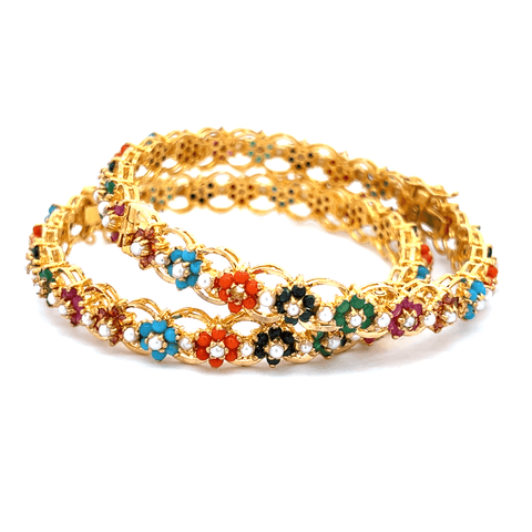 22K Yellow Assorted Navratna Bangles in size 2.4 and gold weight of 58.2g