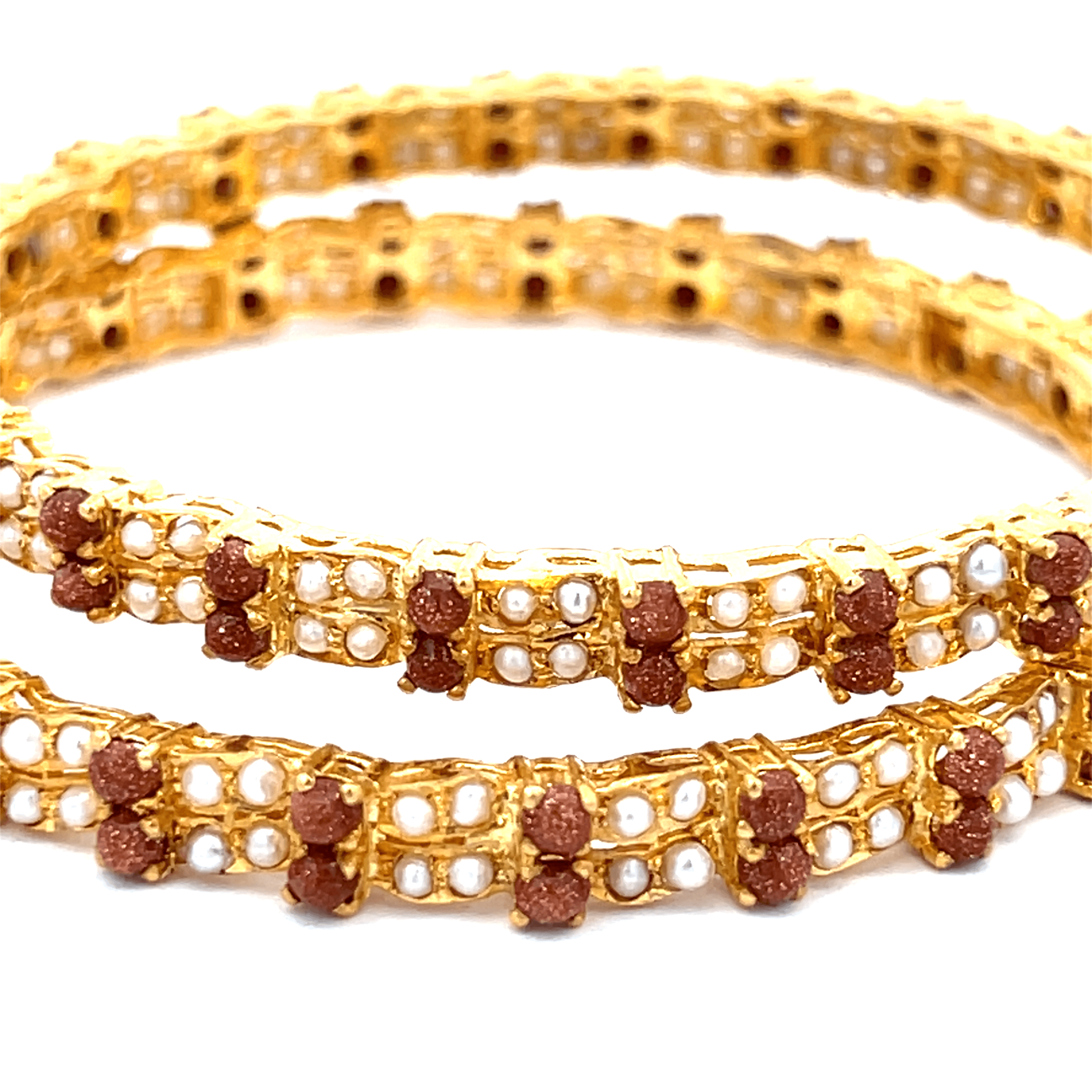 22K Yellow Pearl Gemstones Bangles in size 2.4 and gold weight of 35.3g