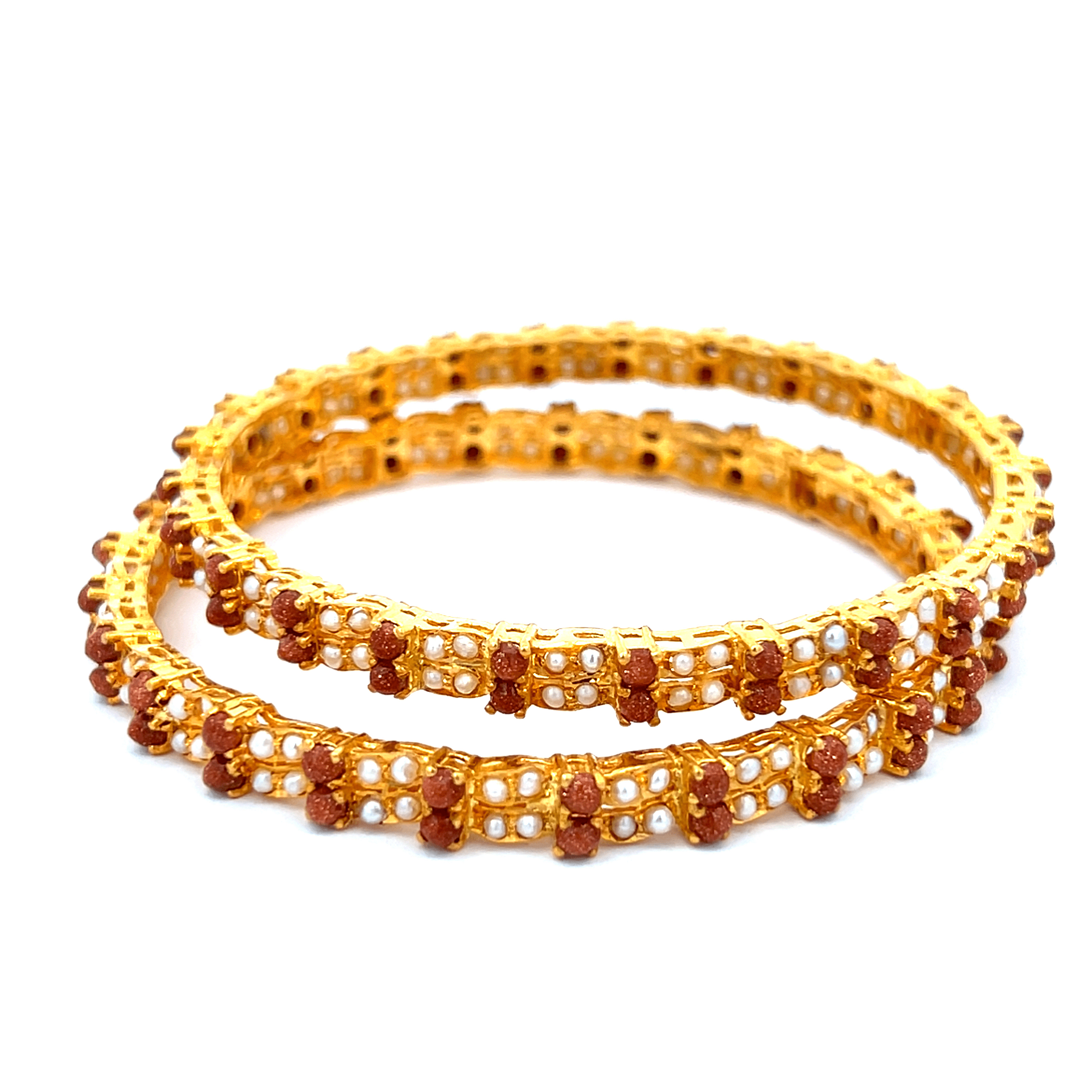 22K Yellow Pearl Gemstones Bangles in size 2.4 and gold weight of 35.3g