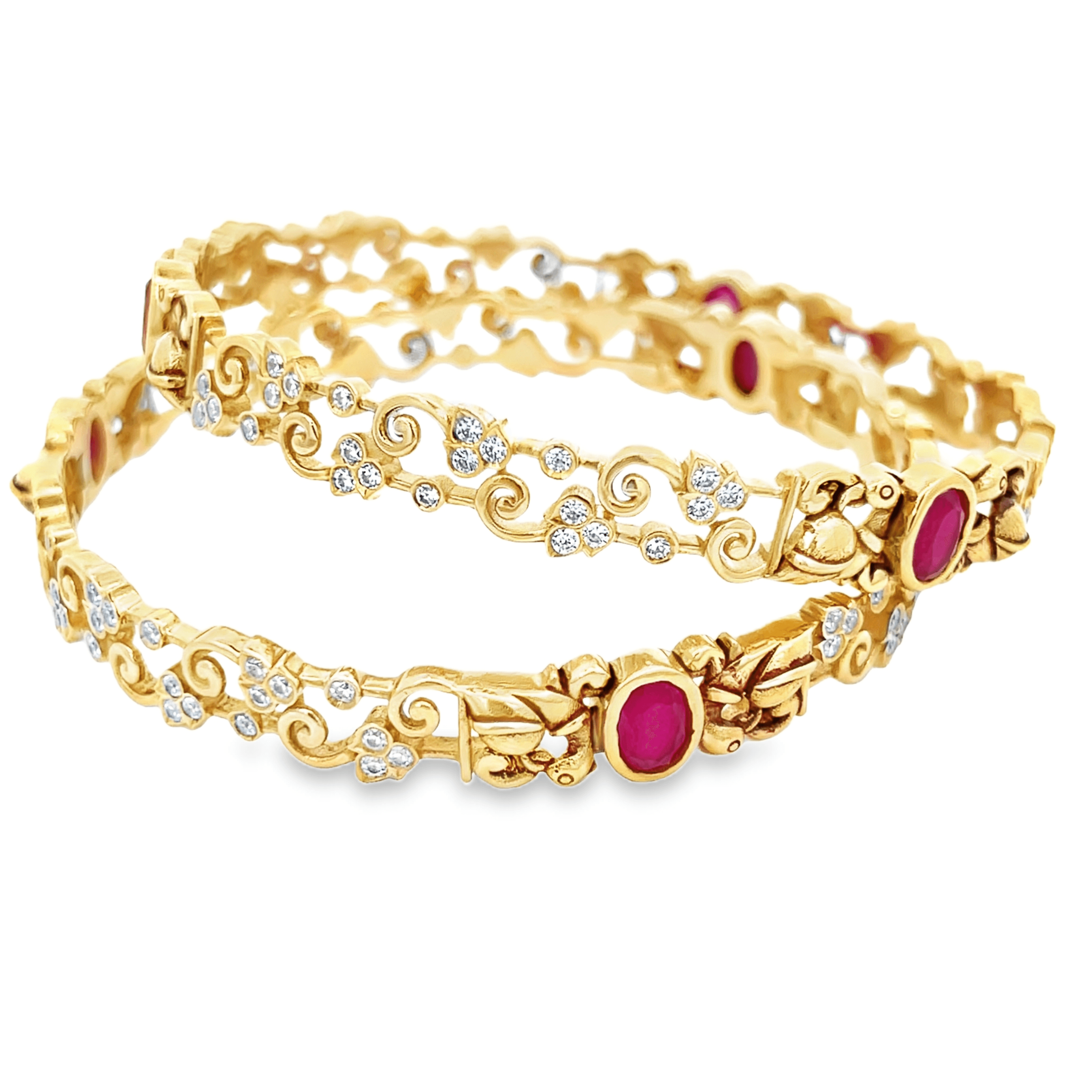 22K Yellow Ruby Antique Gemstones Bangles in size 2.6 and gold weight of 59.3g